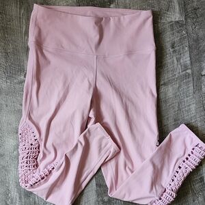 Pink High-Waisted Leggings with Lace Detail